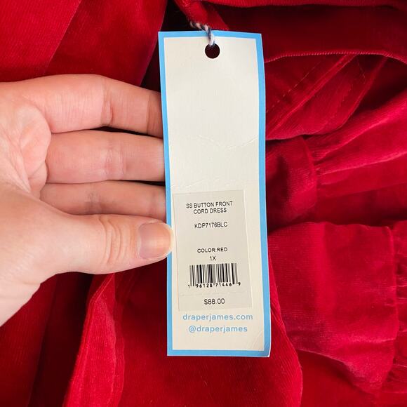 Draper James RSVP NWT Corduroy Ruffle Puff Sleeve Dress Womens Size 1X Red - Picture 3 of 9